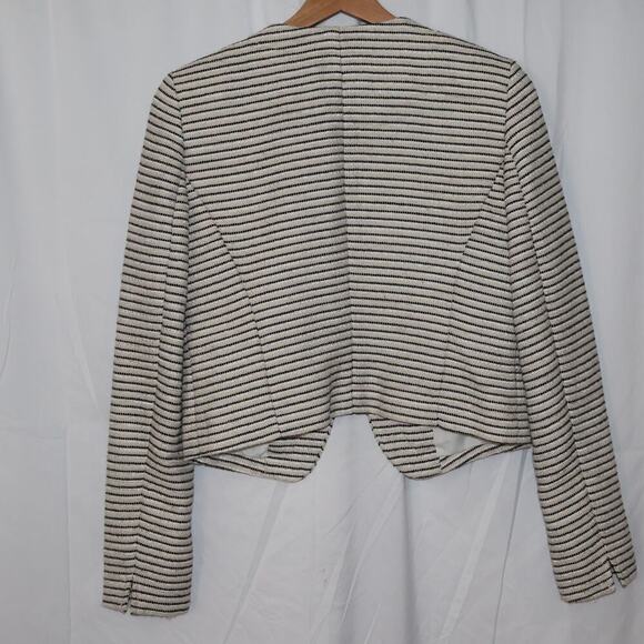 Loft Cream Jacket Black White Stripes Size XS Faux Zip Pockets Cropped - Picture 4 of 9